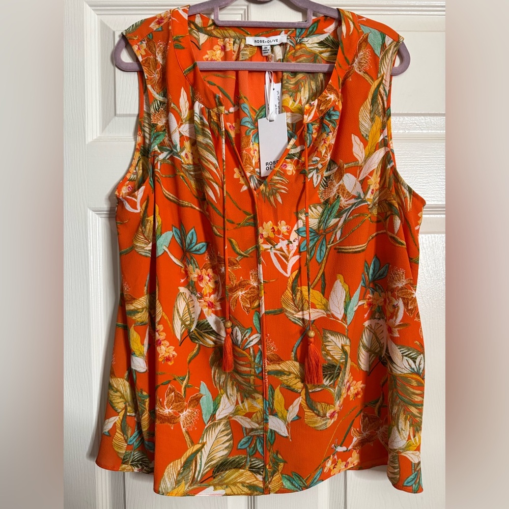 Rose + Olive Orange Floral Blouse